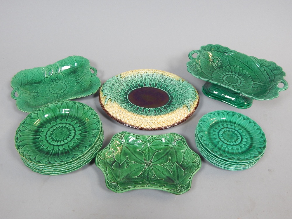 19th century Minton style majolica bread plate, oval impressed with a leaf frond and basket design,