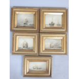 Unsigned, contemporary, five oils of nautical scenes, ships, galleons and wreck upon the rocks,
