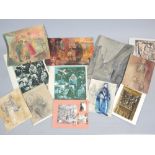 A collection of various 1950s unframed pen, inks and watercolours of costume and set designs, etc,