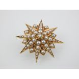An antique diamond and seed pearl brooch in 15ct yellow gold,