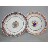 Two armorial chargers in the manner of Samson, one with double headed Russian eagle and crown,