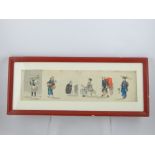 Six Chinese watercolours on silk, framed as one, studies of trade persons, life and costume,