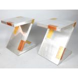 Pair of Aviators style 'rivet aircraft' side tables of Z form, aluminium, copper and brass detail,