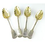 Set of four George IV silver fiddle pattern "Berry" spoons,