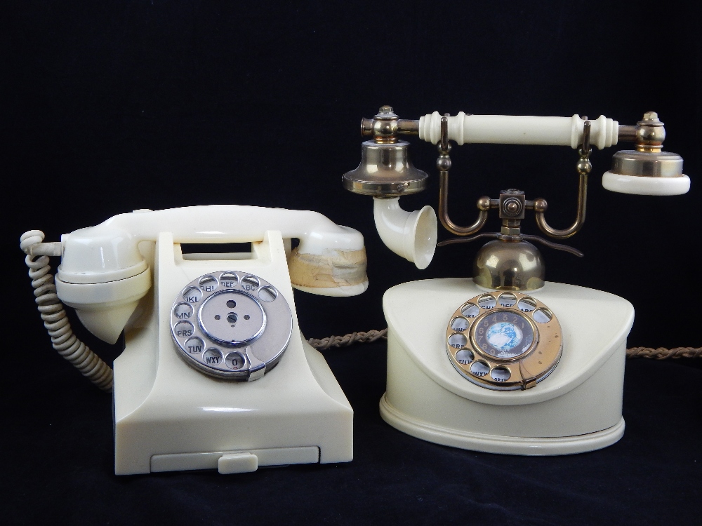 GPO ivory Bakelite 328 model telephone together with another vintage style telephone.