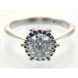 18ct white gold diamond solitaire ring, the claw set stone 0.9ct, colour E/SI.