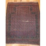 Baluch rug, of geometric design and stepped medallion to centre, fringed, 120 x 93cm.