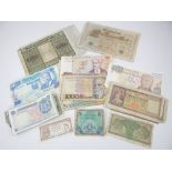 Assorted banknotes including France five Francs 1944, Canada one dollar 1954, Hong Kong one cent,