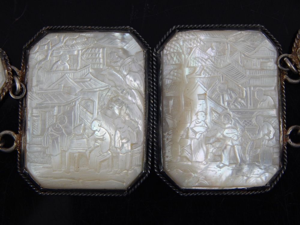 Chinese white metal and mother-of-pearl belt, - Image 2 of 5