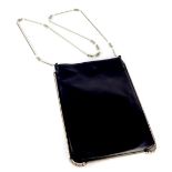 Nanni shoulder bag, black leather with a white metal and crystal strap,