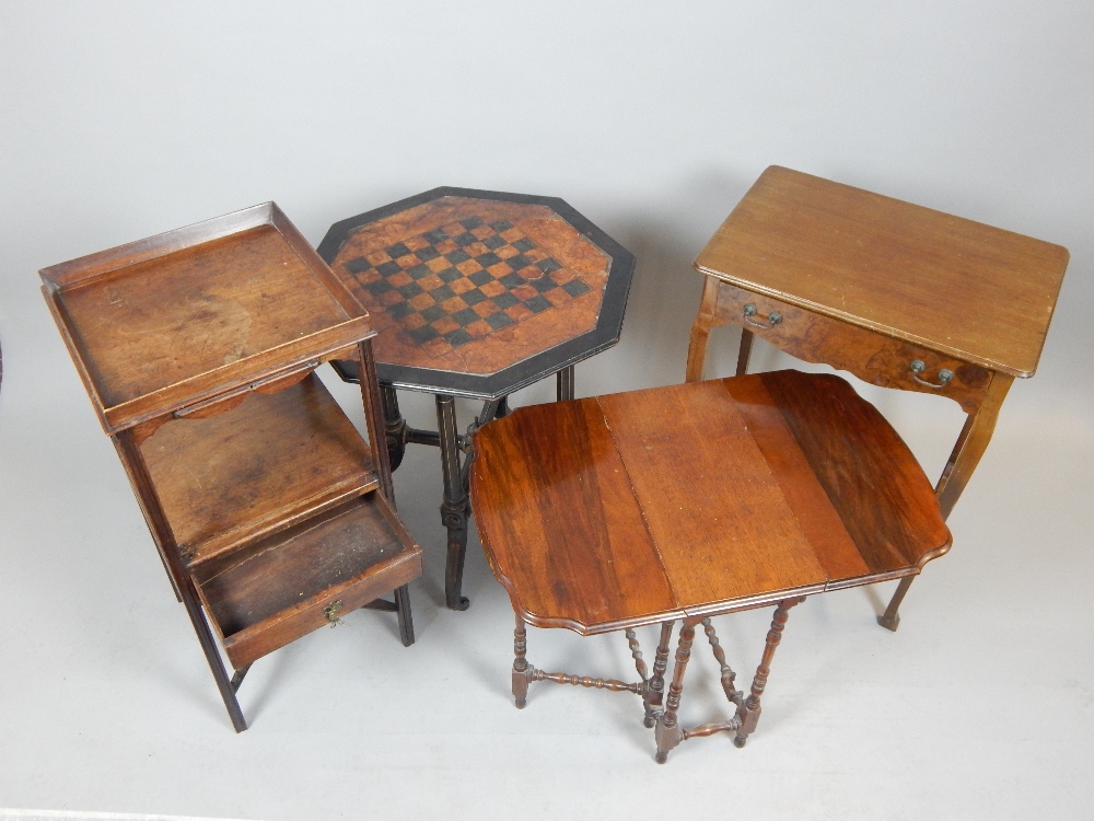19th century mahogany square kettle stand, a Victorian ebonised games table, with octagonal top, - Image 2 of 2