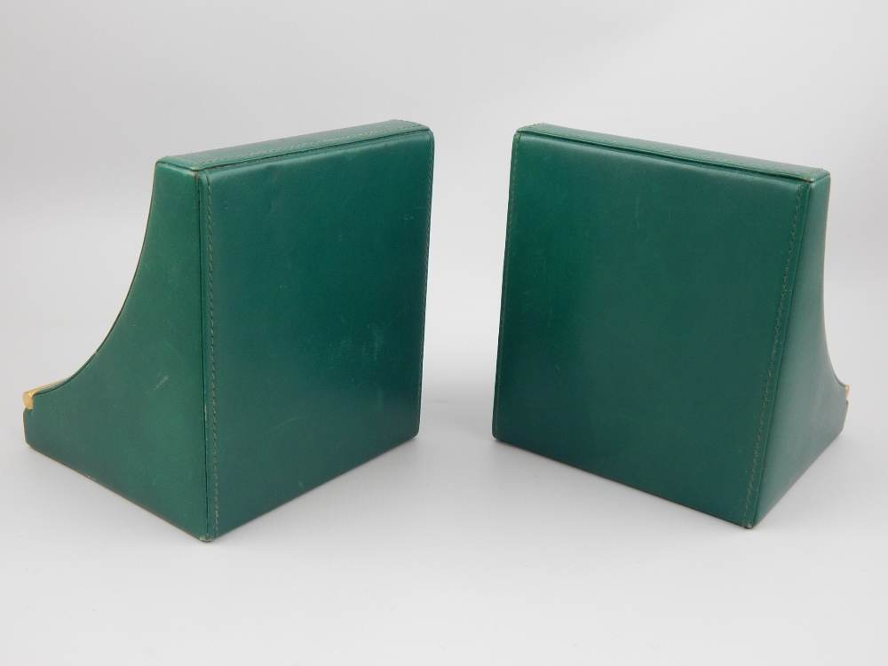 Pair of Asprey green leather book ends, 13.5cm h. - Image 2 of 3