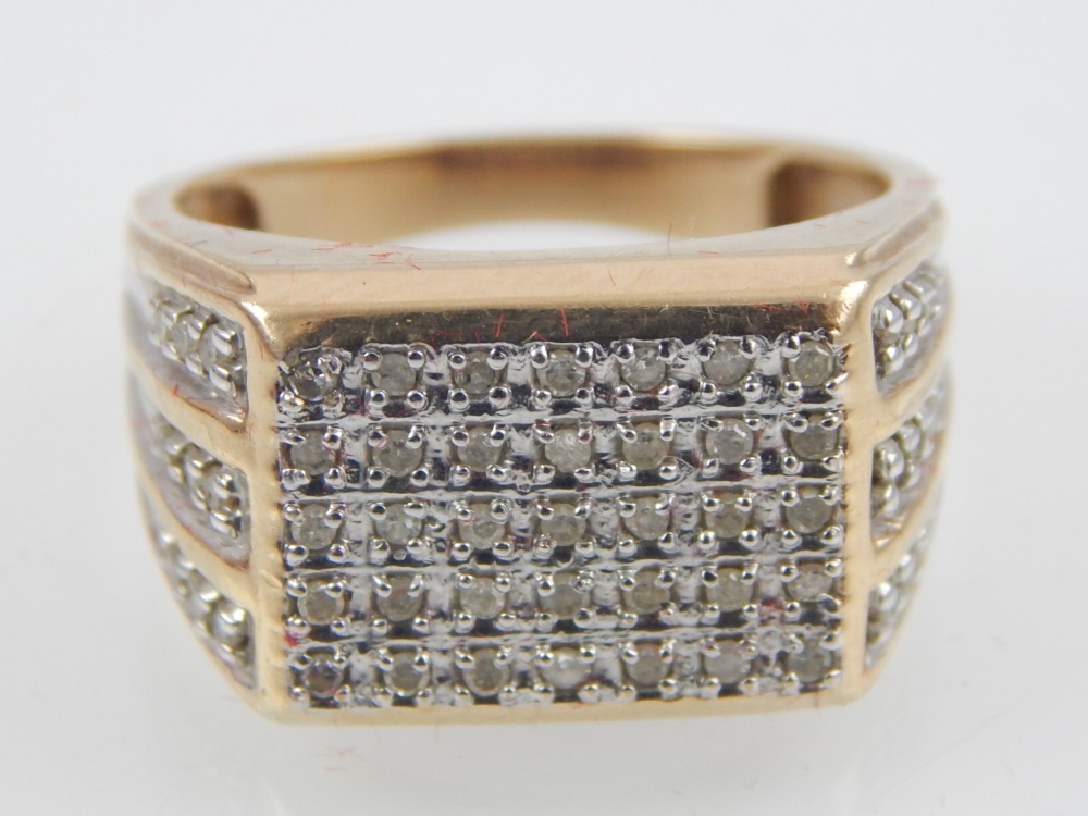 Gentleman's 9ct yellow gold diamond cluster ring approx .53ct.