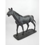 Brass sculpture of a stallion horse, rough ground base, in the manner of P.J. Mene, 27cm h.
