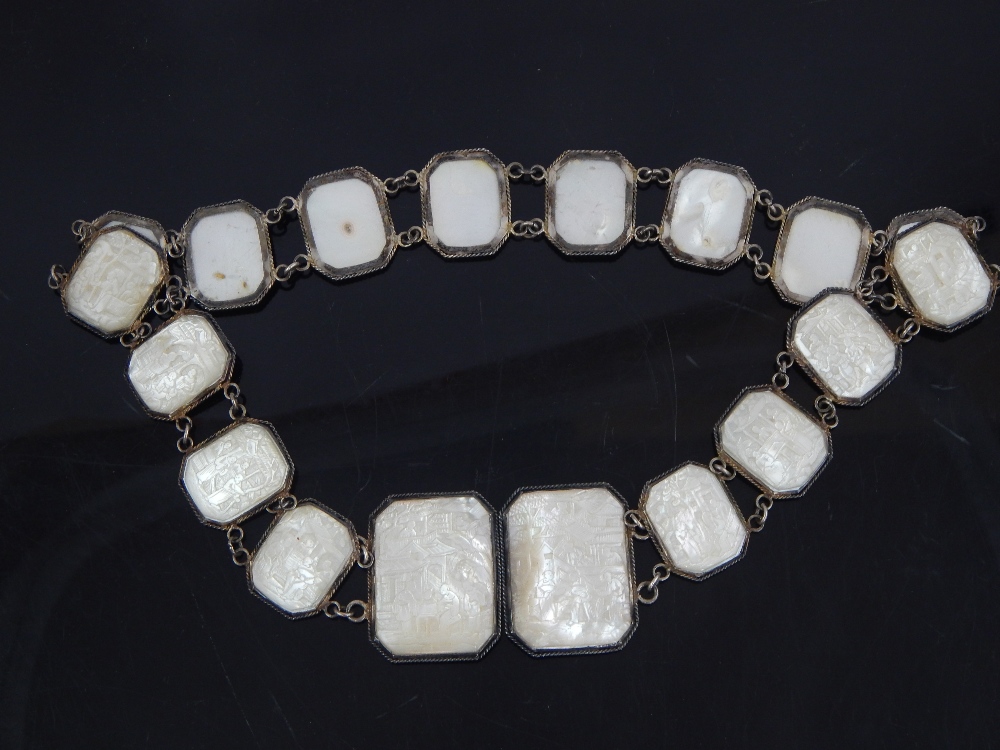 Chinese white metal and mother-of-pearl belt,