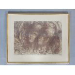 A. Micheles, 20th C two faces amongst foliage, brown hue, signed, 40 x 57cm.