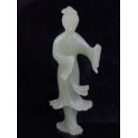 Early 20th century carved jade figurine of Guanyin, standing in flowing robes, 19cm h