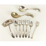 Collection of 19th C Dutch silver comprising two ladles, one with engraved handle, dated 1868 and