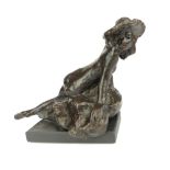 Hoopley??, indistinct signature, bronze sculpture, study of a naked girl wearing a sun hat upon