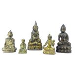 A collection of five antique bronze figures of the seated Buddha, the largest 7.5cm tall. (5)