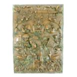 A fine and rare rectangular lock plate decorated in relief by repousse work depicting a lock