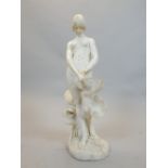 Late 19th, early 20th century white marble carving depicting a standing female nude with water