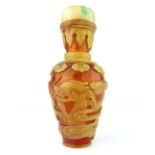 A good early 19th C Peking cameo glass vase form snuff bottle, decorated with saffron over amber