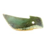 A Chinese translucent green jade archaic form blade, 20 x 7cm.