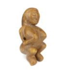 A large Chinese carved brown pebble jade of a squatting goddess, ''Nu Wa'', the god who repairs