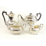 Large Victorian four piece silver hallmarked tea service comprising teapot and coffee pot with