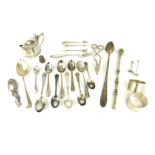 A mixed lot of Antique Sterling Silver to include a mustard pot, pair of napkin rings, a thimble,