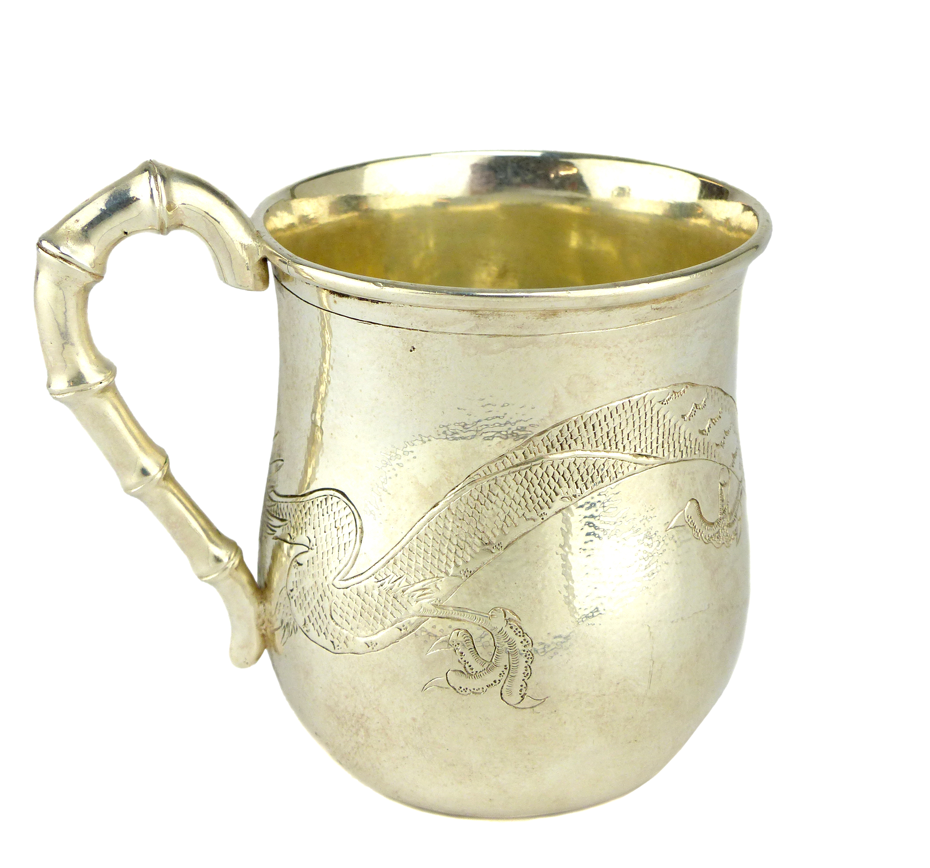 Antique late Qing dynasty Chinese export silver mug marked JS and Jade Stone c1900.