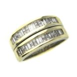 A double banded diamond ring in 9ct white gold,