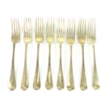 Eight Antique Victorian Sterling Silver dinner forks by Henry Holland, London 1854.