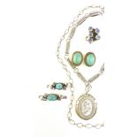 Three antique silver gilt and enamel pendants together with a selection of other silver jewellery.