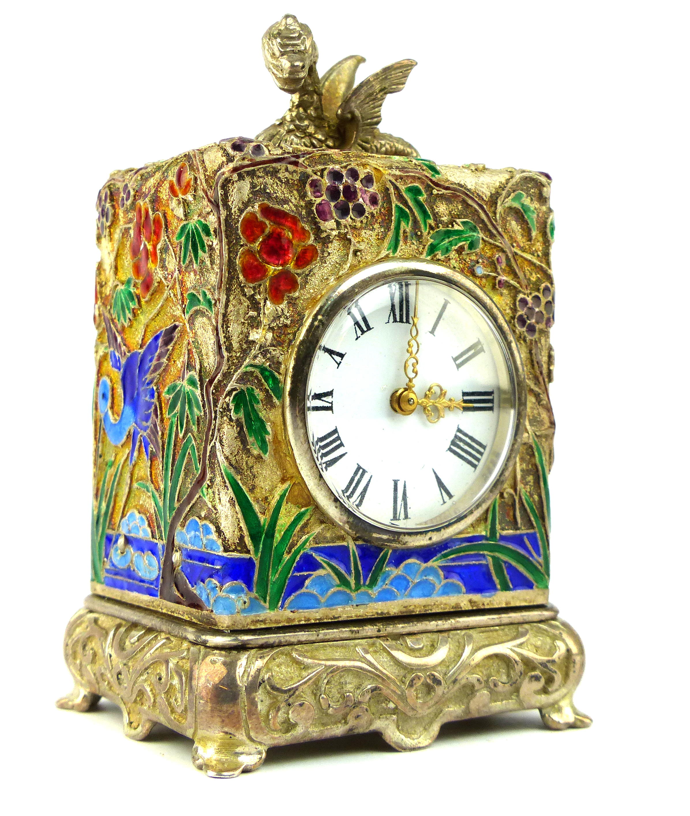Miniature Silver & Enamel carriage clock of rectangular form,