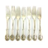 A large quantity of Antique Sterling Silver dessert forks by various makers of various dates.