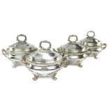 Set of four Antique George IV Sterling Silver sauce tureens by Robert Garrard II, London 1824.