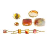 A collection of antique Victorian Scottish hardstone and agate jewellery to include fifteen