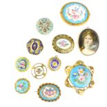 A large collection of limoges enamel jewellery to include brooches, buttons, pendants, lockets etc.
