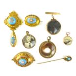 A collection of antique mourning jewellery to include thirteen clear glass lockets,
