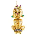 A jewelled novelty dog wirework pendant mid-20th Century, in high carat yellow gold,