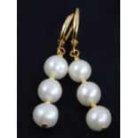 Pair of 14ct yellow gold baroque pearl drop ear pendants