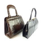 1970s brown turtle handbag, with white metal details, together with a Mappin & Webb lizard skin