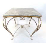 A Verdi Antico marble topped centre table on wrought iron base, circa 1928, 84 x 88 x 80cm.