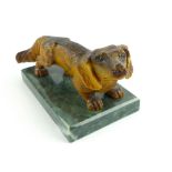 In the manner of Faberge, a tiger's eye figure of a dog, mounted on rectangular square base,