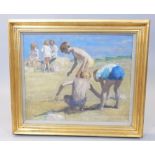 Norman Hepple, R.A., P.P.Rl.P. (born 1908), oil on panel, ''On the Beach, Isle of Wight'', signed,