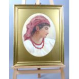 19th century Italian School, Portrait of a Lady, head and shoulders, watercolour mounted as an oval,