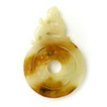 Chinese jade dragon top disc pendant, 10cm