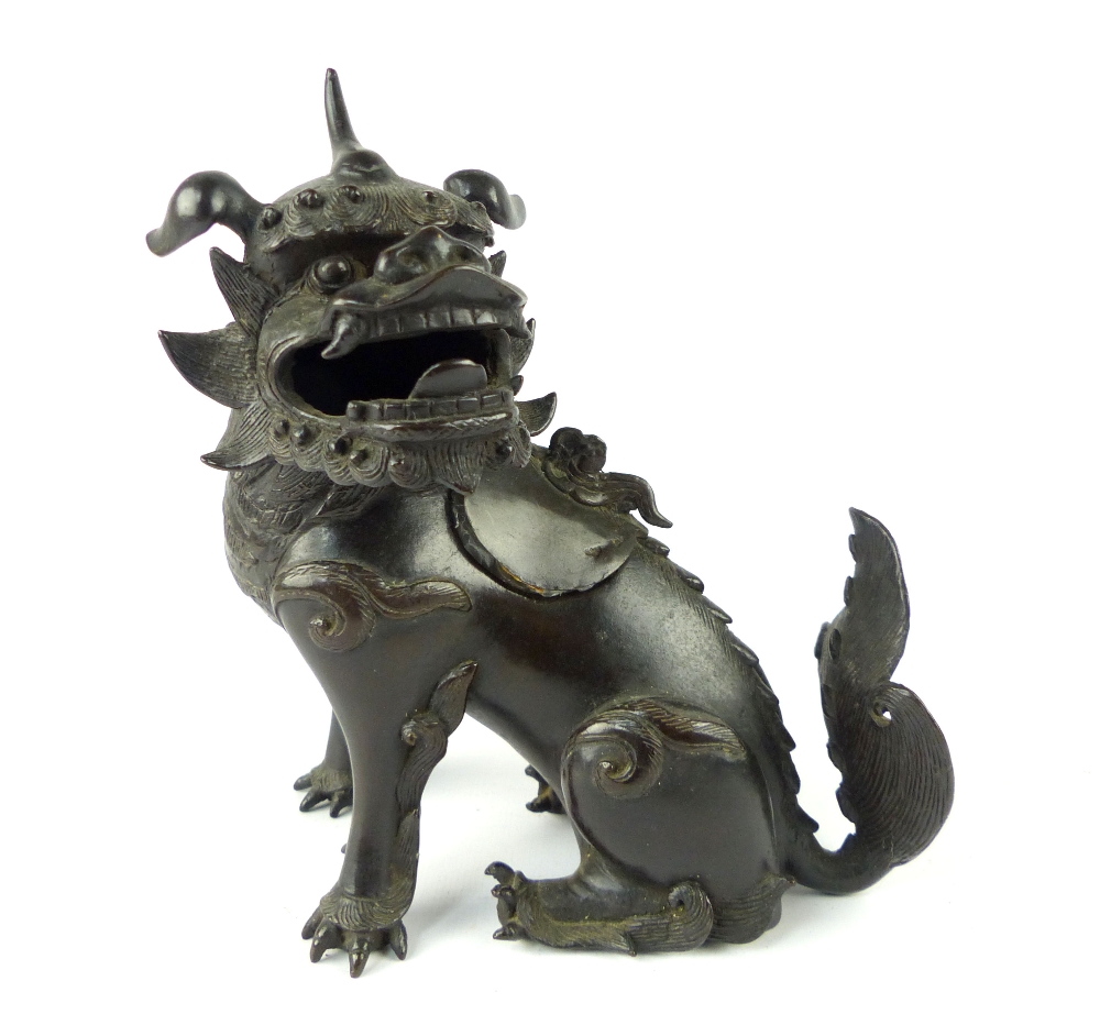 South East Asian bronze dragon incense burner, 17cm h